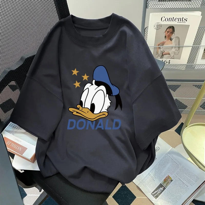 Donald Duck Disney Collection New Cute Cartoon Print Short Sleeve Simple Loose Comfortable T-Shirt for Men and Women in Summer