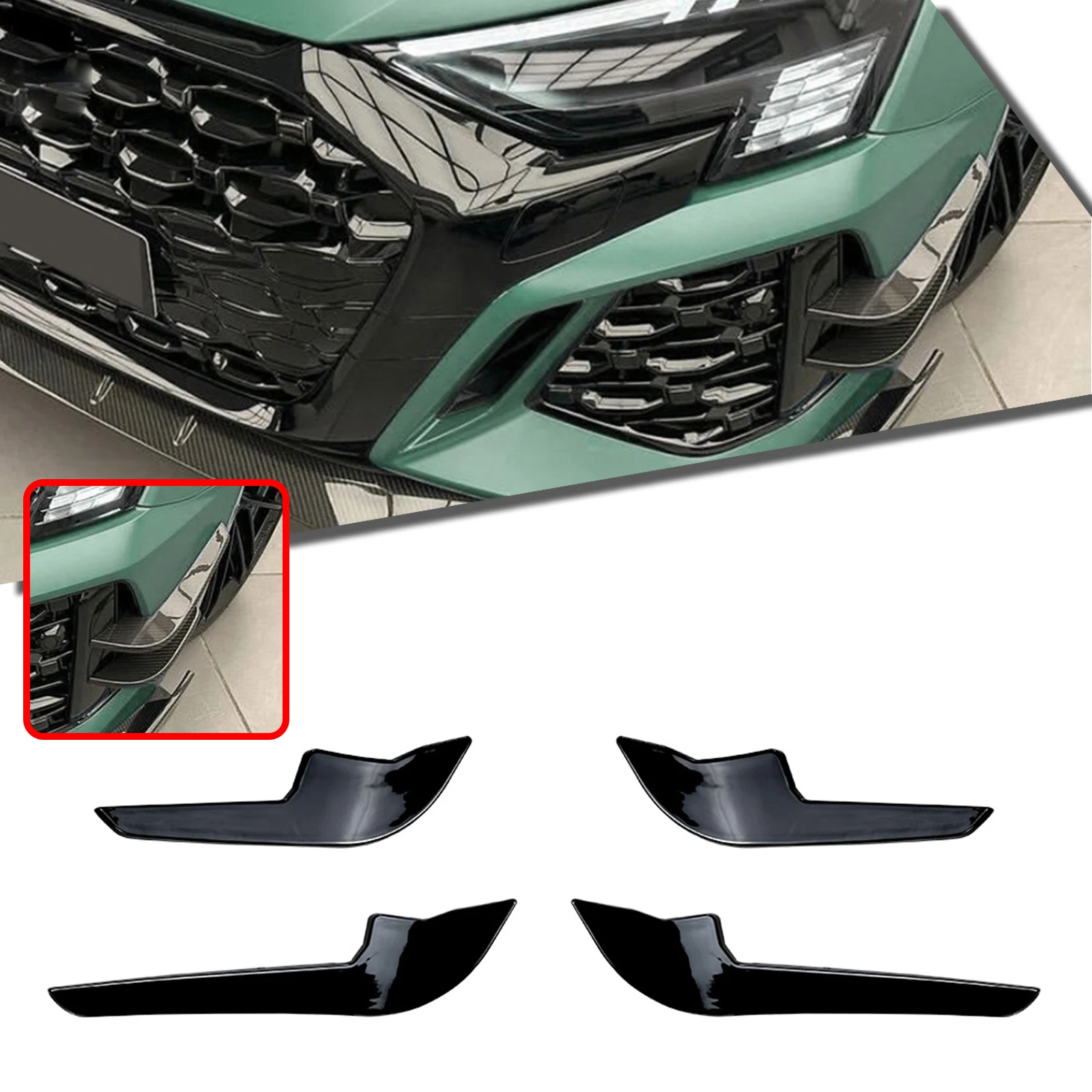 Für Audi RS3 8Y 2020-2024 Limousine 4-Türer Frontstoßstangen-Seitenlüftungs-Verkleidung Lufteinlass-Rahmen Spoiler Splitter Canards – Detail 1