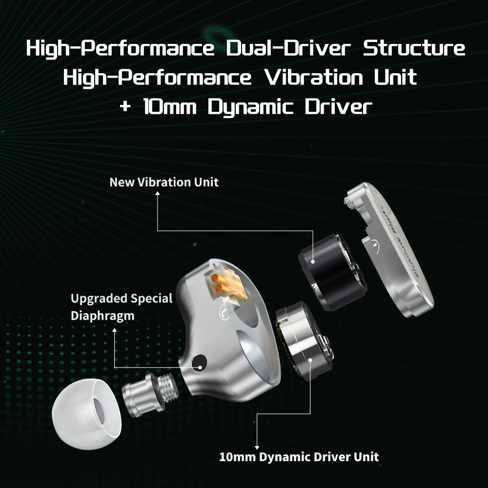 CVJ Shadow Blade Vibration Music Gaming IEM HIFI سماعات أذن سلكية داخل الأذن محرك ديناميكي + وحدة اهتزاز مع أنابيب ضبط HD MIC