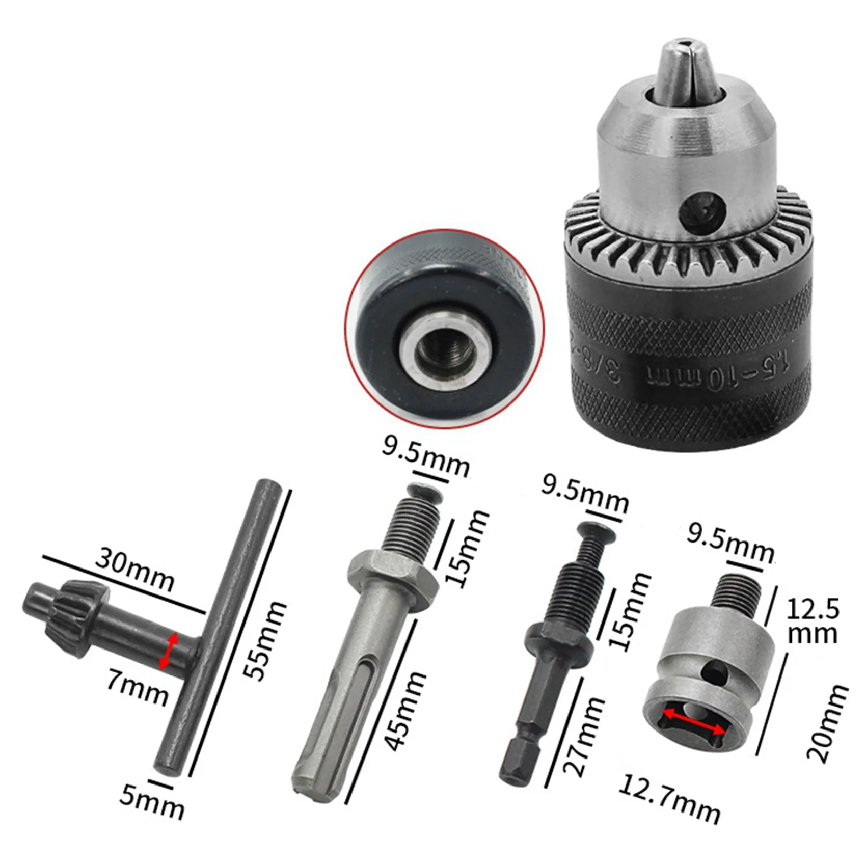ABKP-10 Stuks 1.5-10Mm 3/8-24UNF Boorkop Set Boor Adapter Veranderd Slagmoersleutel In Elektrische Boorkop boor Tool Kits