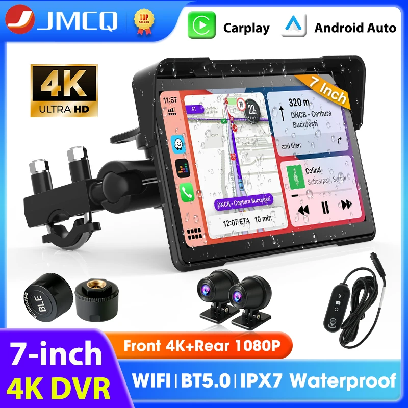 

7" Portable Motorcycle Carplay DVR Support 4K+1080P GPS Navigation IPX7 Waterproof Display For Wireless CarPlay Android Auto
