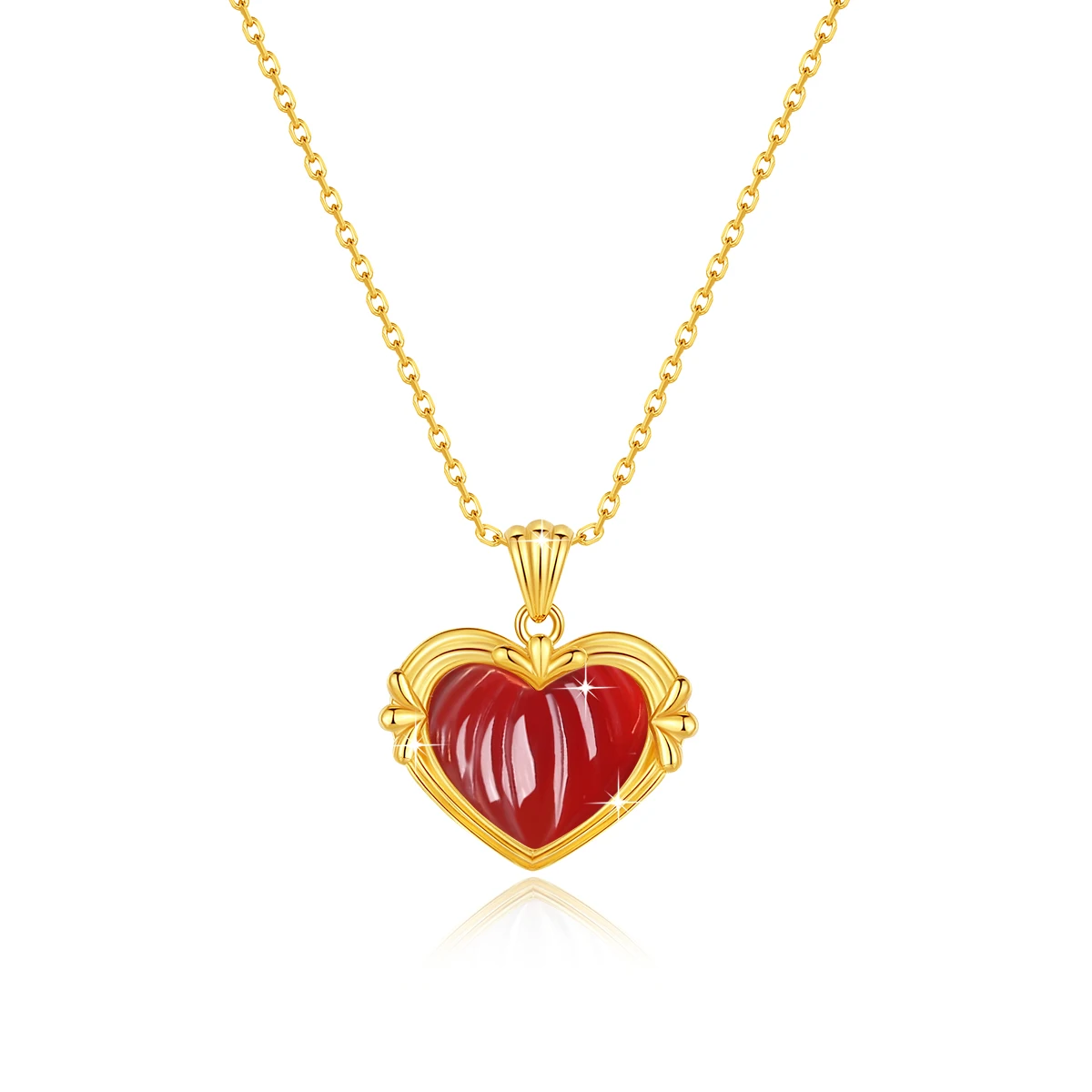 

Szjinao Pure 18k Gold Heart Pendant Necklace For Women 100% Real Gold Natural Red Agate Stone AU750 Jewelry Hypoallergenic Sale