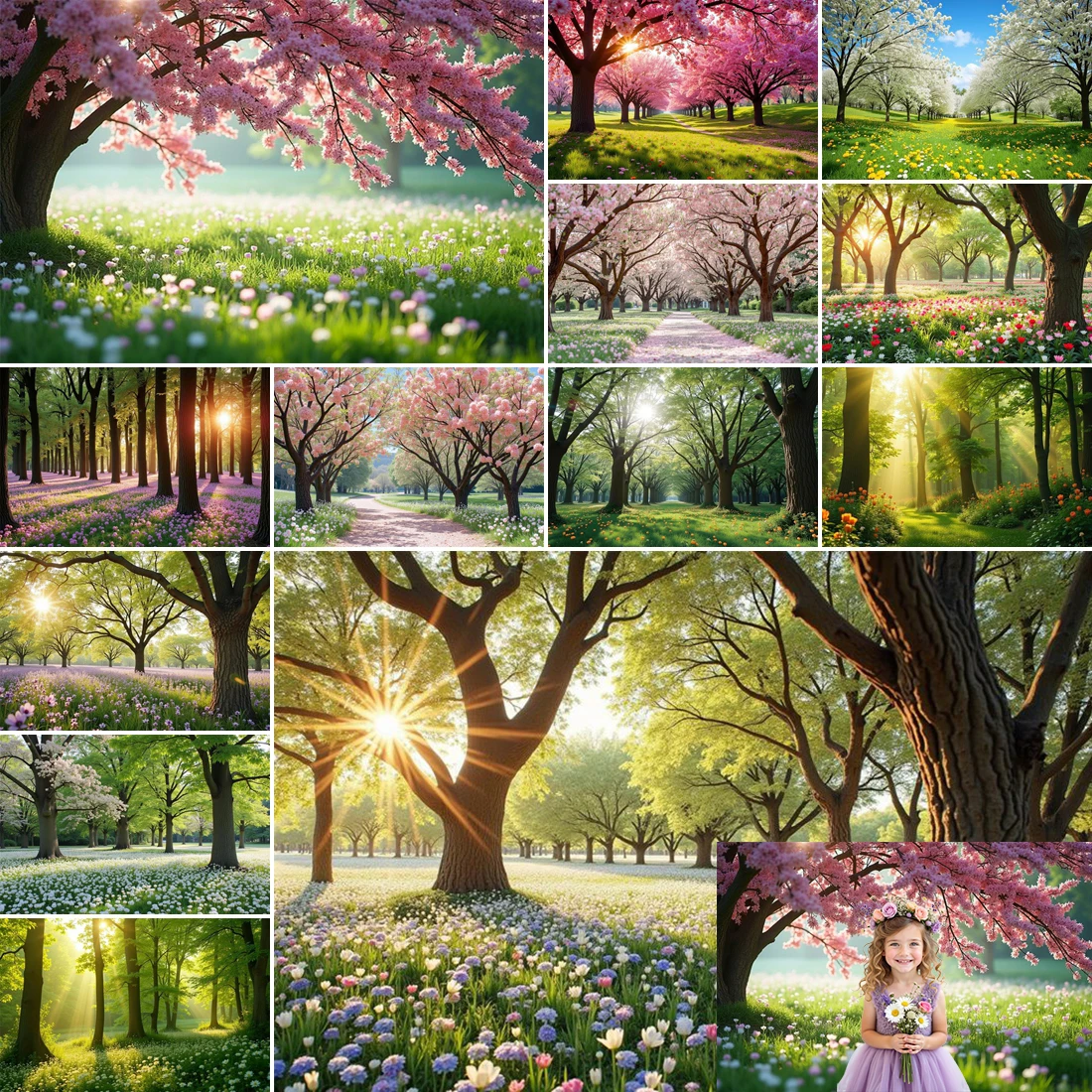

MOON.QG Spring Forest Flower Backdrop Baby Girls Birthday Floral Wedding Photography Background Park Tree Nature Outdoor Garden