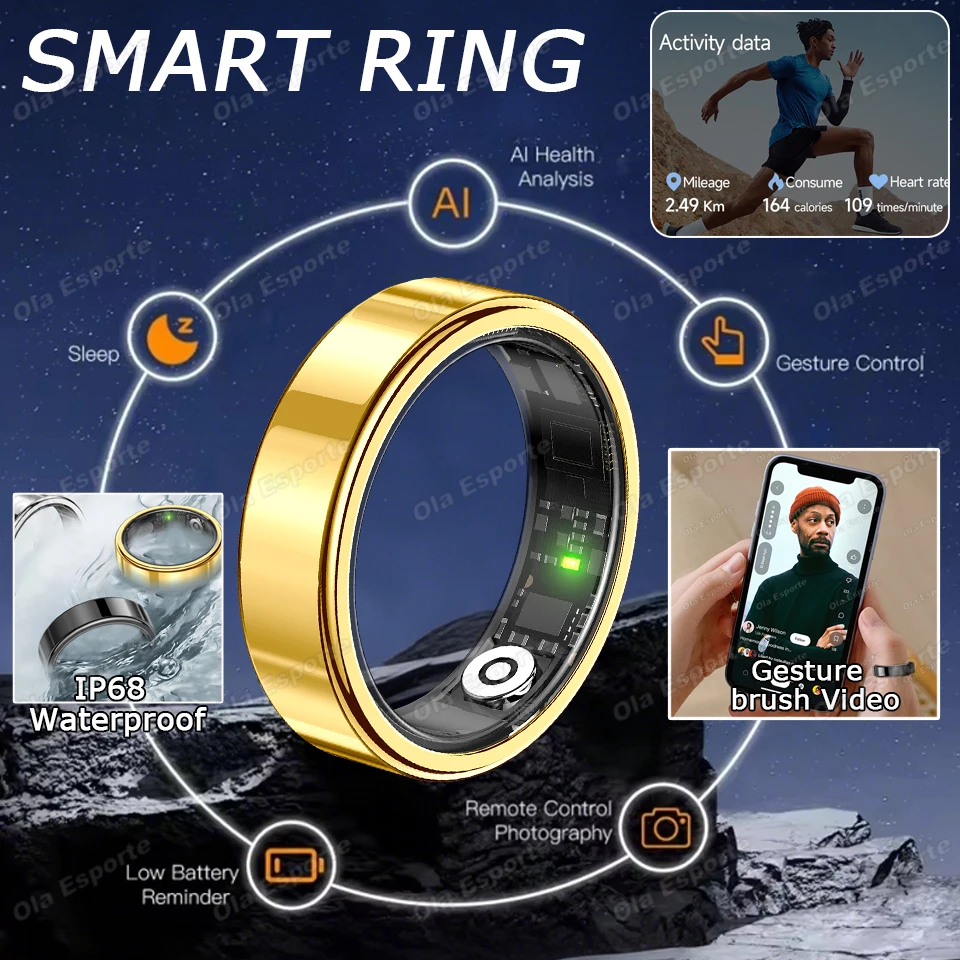 

2026 Gesture Control Smart Ring Heart Rate Blood Oxygen Sleep Monitoring Multi-Sport Activity Step Counter Waterproof Smartring
