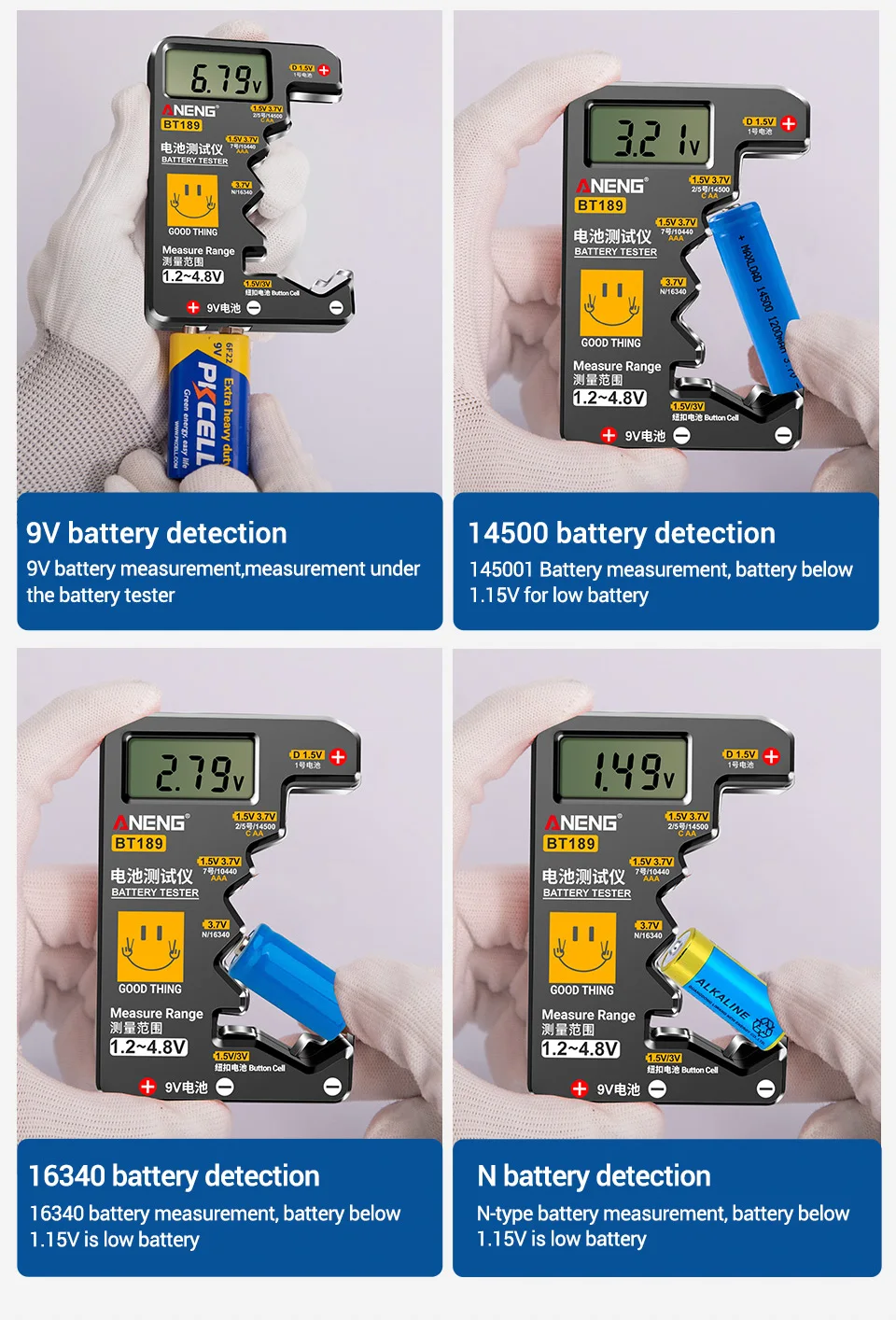 ANENG BT189 Knopfzelle Tester Power Bank Detektoren 9V N D C AA AAA Universal Haushalt LCD Display Batterie tester Werkzeuge – Detail 9