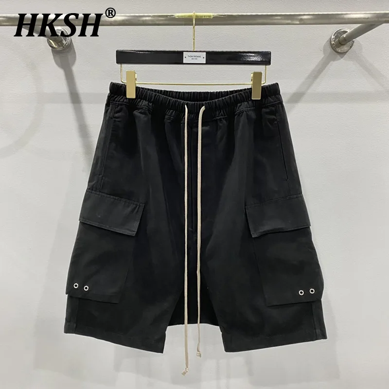 HKSH Men's Tide Dark Punk Ro Style Classic Workwear Double Pocket Halen Pants Elastic Waist Shorts Fashion Streetwear New HK0401