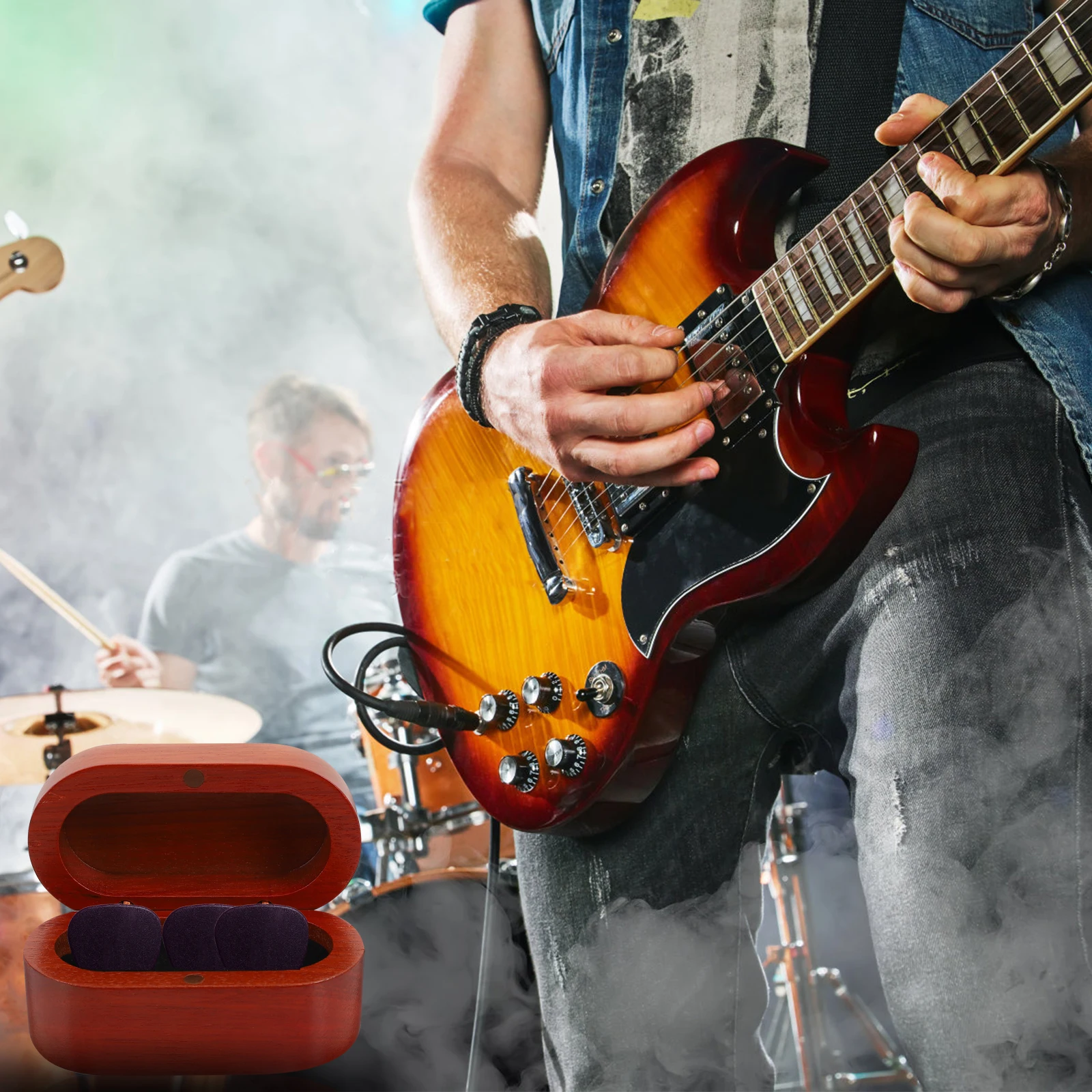 

Guitar Picks Box Portable Pick Storage Case Multi functional ganizer For Electric Instrument Accessories Wooden Durable
