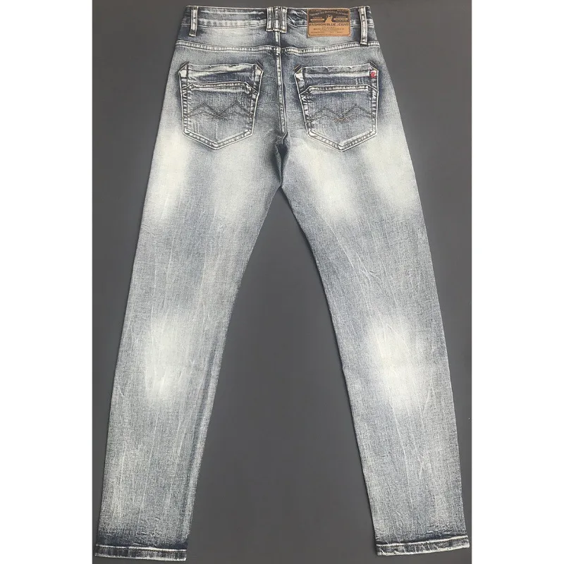 2024 New retro washed worn jeans young men trend fashion classic slim fit skinny stretch nostalgic men's trousers