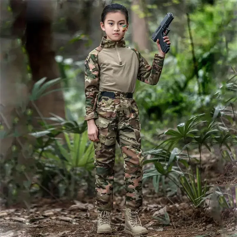 120-160cm Boys Girls Us Army Military Uniform Airsoft Camouflage Combat Shirts Pants Tactical Disguise Kids Costumes Clothing E