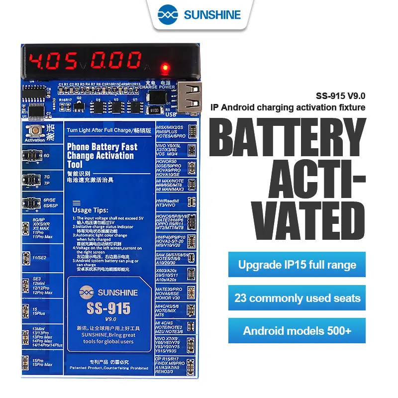 SUNSHINE SS-915 V9.0 Battery Quick Charging Activation Board Test Fixture For Android IPhone 15/Pro/Max Mobile Phone