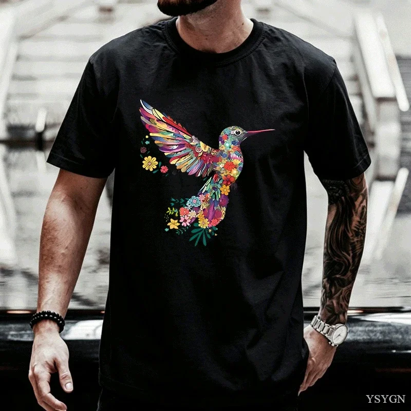 Floral Hummingbird T-Shirt Animal Lover Tee Bird T Shirts Trendy Short Sleeve Men T Shirts Women Ladies Summer Cotton Tshirts