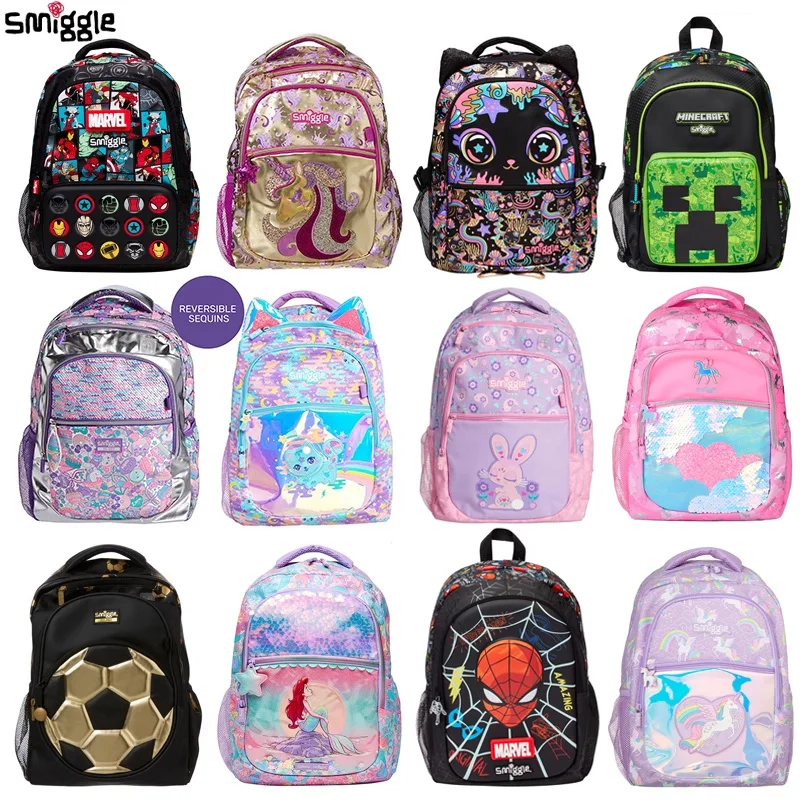 In Stock Smiggle Spiderman Little Mermaid School Bag Boys Girls Children Large Capacity Double Shoulder Lightweight Backpack