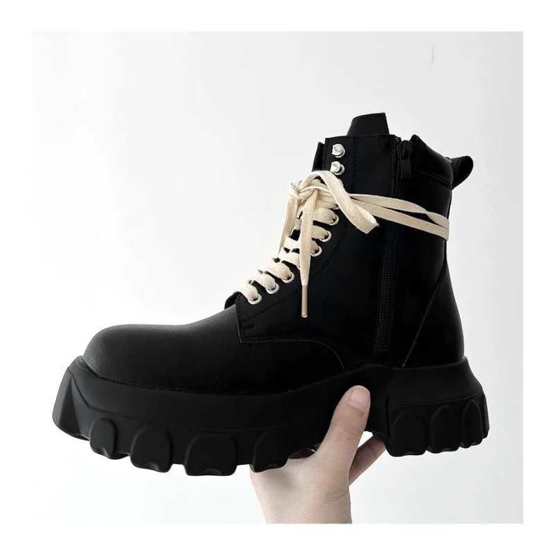 Luxury Brand Design Chunky High Top Boot for Men Fashion Short Motorcycle Boots Platform Lace Up Men Leather Sneakers