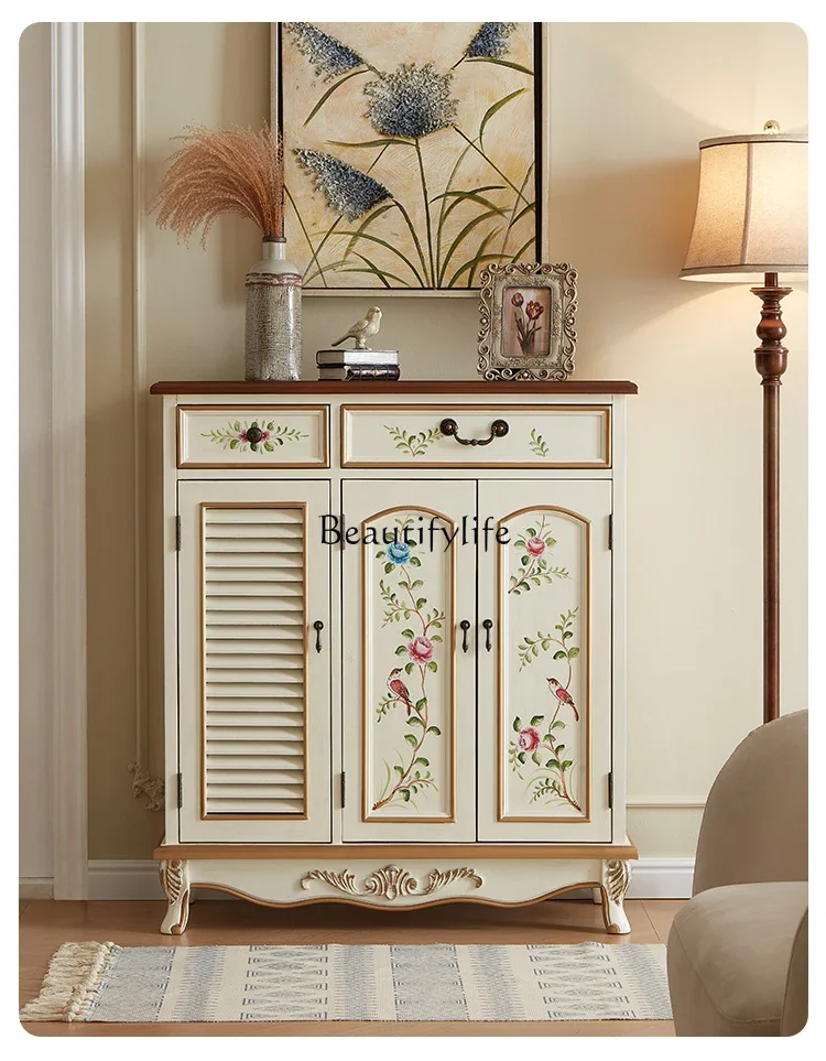 

LJY*Home door living room solid wood retro home entrance entrance entrance shoe cabinet integrated