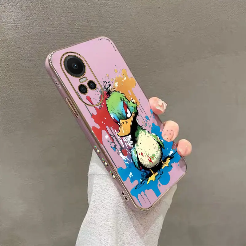 Reno10 Doodle Duck Plating Phone Case For OPPO Reno 11Pro 11 10ProPlus 10Pro 9 9ProPlus 9Pro 8T 8 8Pro 7 7Pro 7SE 6 Cover