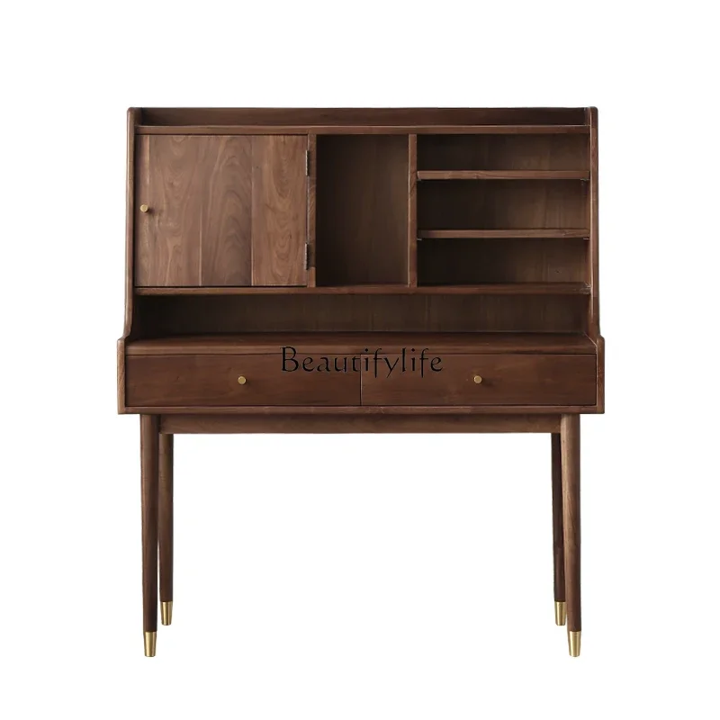 

lBlack Walnut Wooden Dressing Table Solid Wood Light Luxury Multi-Functional Makeup Table Simple