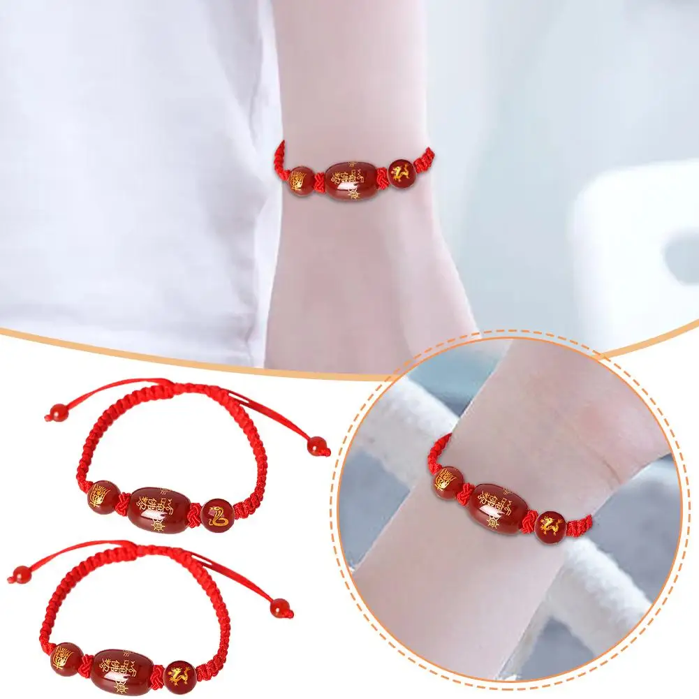 Good Luck Red Agate Bracelet Beaded String Bracelet Year 2024 New Jewelry Refined Decor Bracelets Ethnic Temperament Trendy U9I7