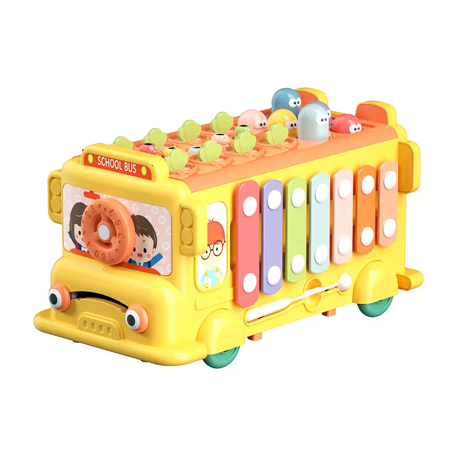 Baby Montessori Multi-Functional Activity Bus Toy Infant Xylophone Shape Matching Game Fine Motor Skills Education Learning Toys