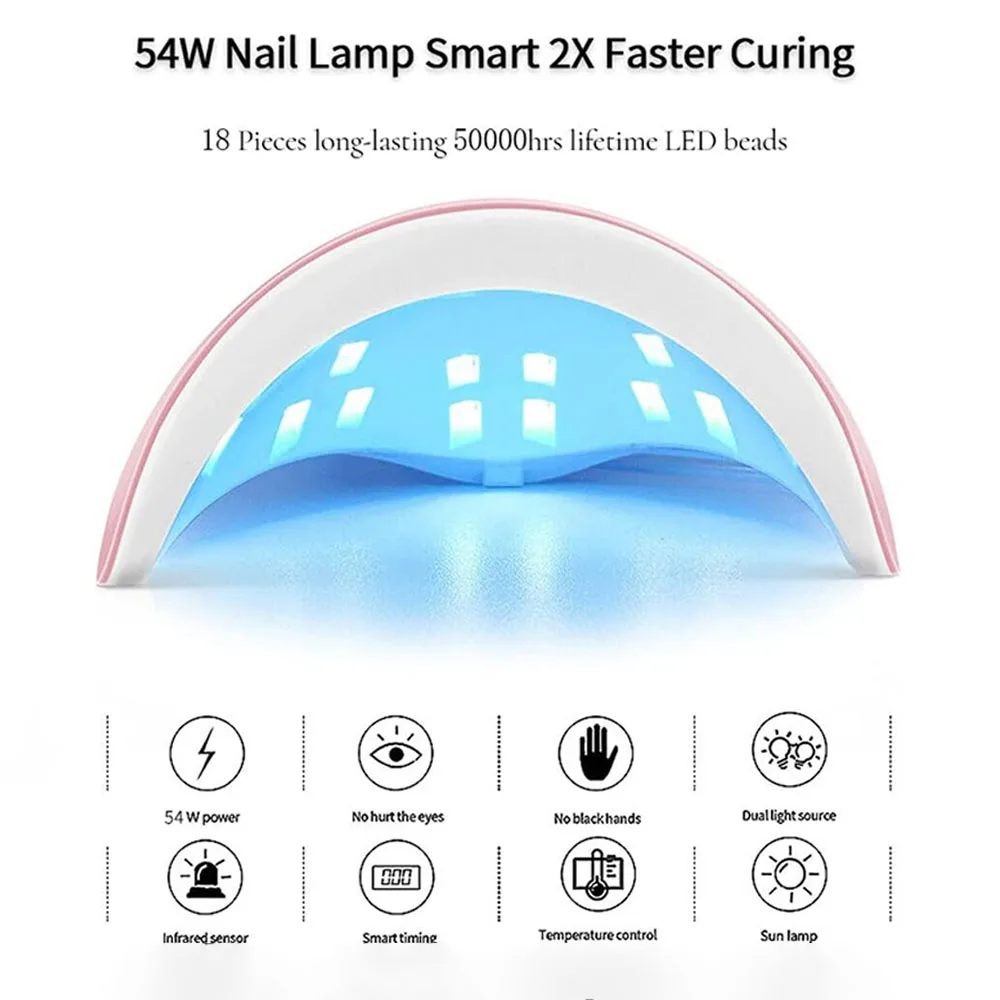 YIKOOLIN LED Nail Dryer Lamp USB 54W UV Nail Curing Lamp for Gel Nail Polish Nail Phototherapy Machine for Home Salon 2 Timer Se