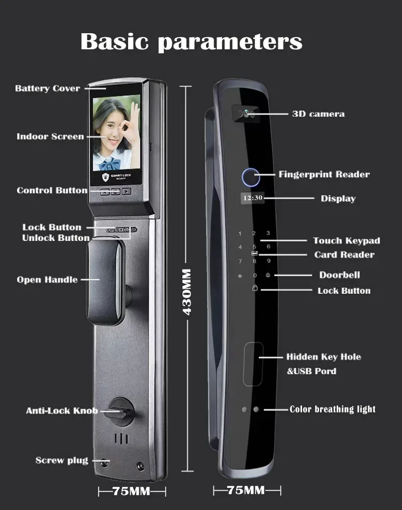 Serrure de porte intelligente étanche extérieure, caméra Face Heroes, serrure électronique, application d'empreintes digitales, Wi-Fi, déverrouillage à distance, serrure numérique, serrures sûres