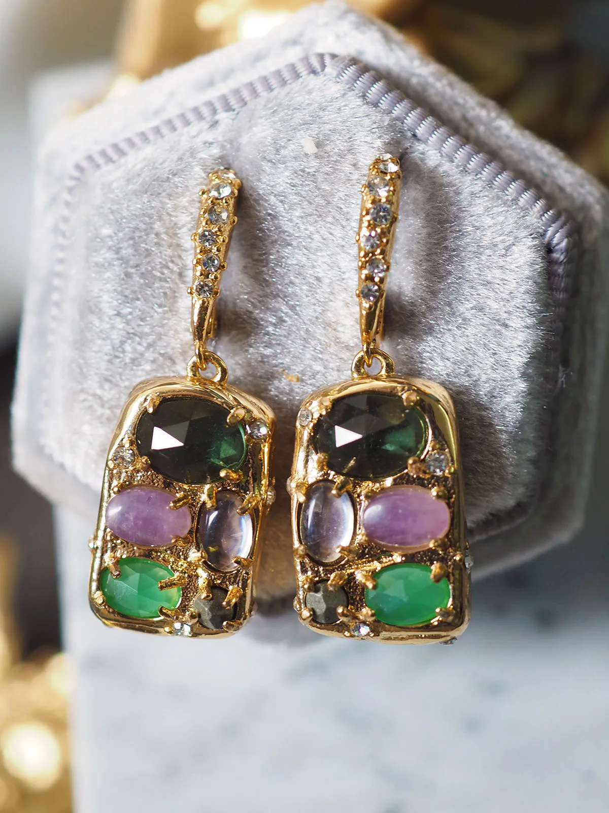 

Brass AAA Zircon Colorful Natural Stone Earrings Punk Party Gown Brincos Runway rare Boucle d'oreille Korean Japan Style Fashion