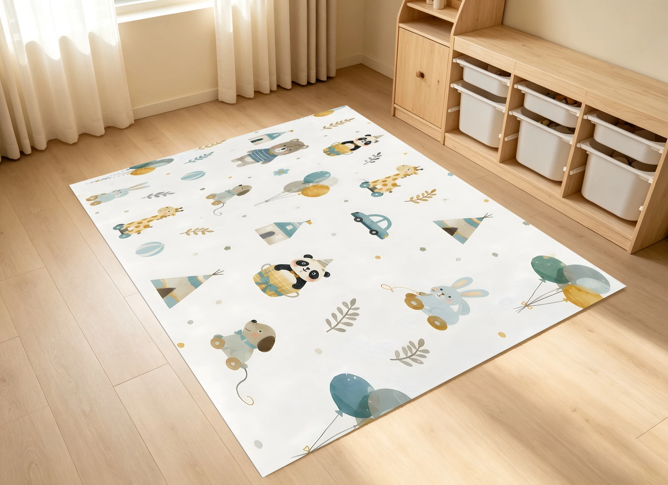 Cartoon Animal Velvet 2D Rug, Off-White, Soft & Comfy, for Living Room & Bedroom, with Premium Floor Decoration