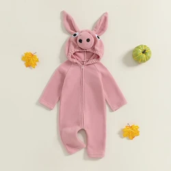 2024-06-27 Lioraitiin Cute Baby Boy Girl Hooded Romper Long Sleeve Full Length Zipper Front Pig Costume for Halloween Party