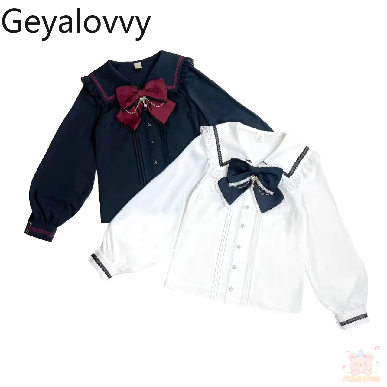 和風SC秋新作レースアップネイビーカラーカレッジスタイルシャツJK量産ロリータ甘い万能シャツトップス