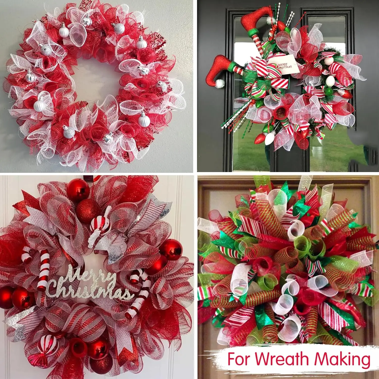 Red Decorative Mesh ribbon 10 Inch x 30 Feet(10Yard) Poly Mesh Ribbon for Wreath Craft Christmas New Years Halloween Decoration