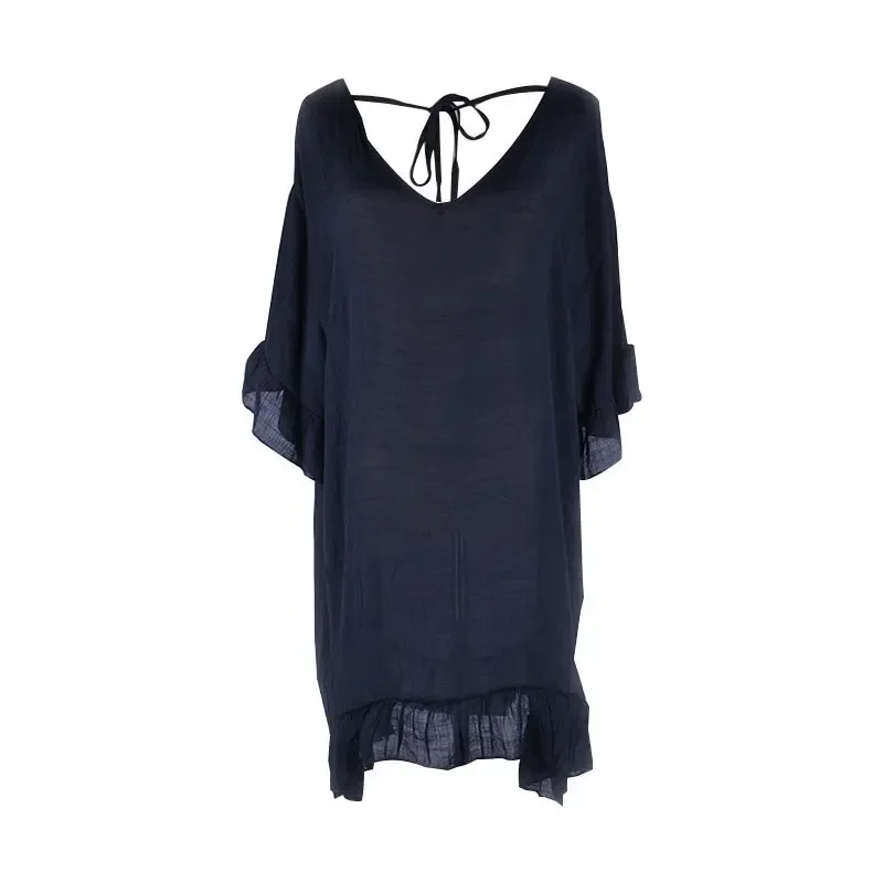 2025 Nuovo bikini europeo americano con scollo a V in cotone con nodo di bambù e camicetta da spiaggia per costume da bagno da vacanza per le donne