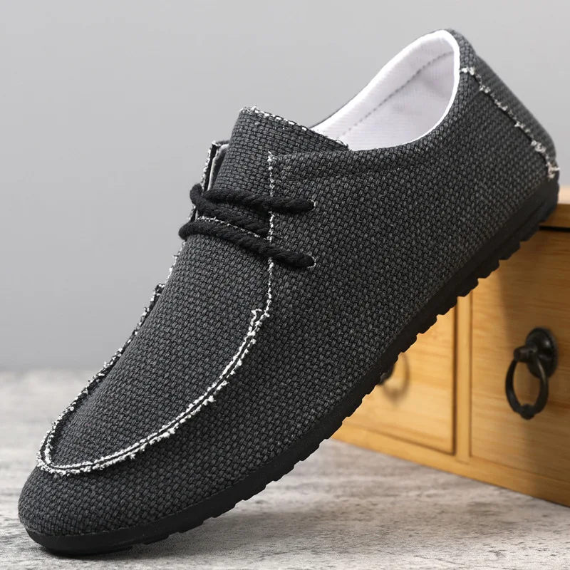 

Spring New Men's Casual Shoes Lightweight Driving Bean Shoes Large LeFu Shoes Linen Breathable Shoes