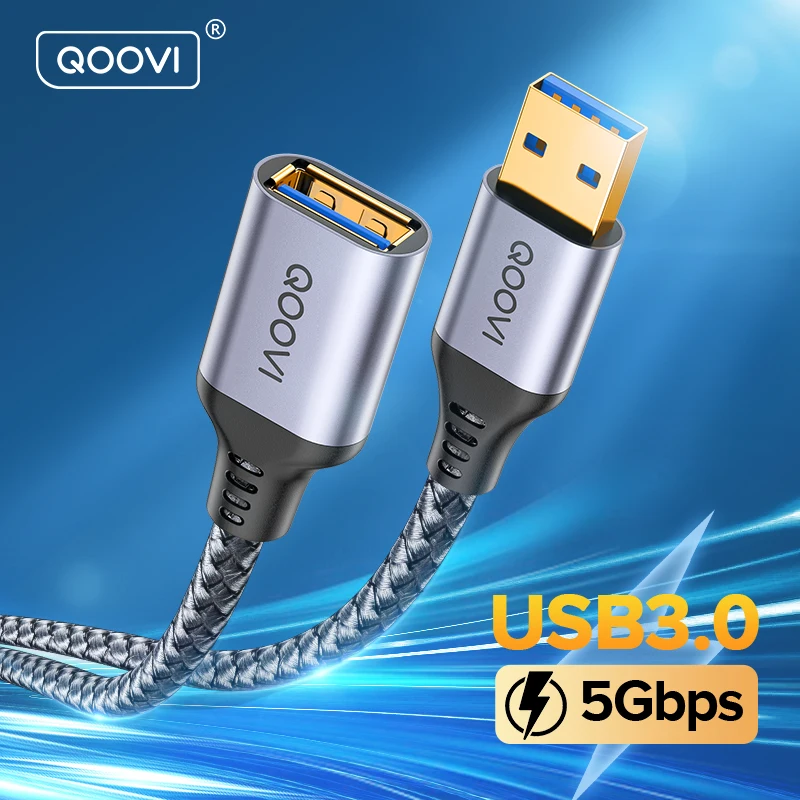 QOOVI USB3.0 Extension Cable USB 3.0 2.0 Cable Extender For Smart TV PC Xbox One Laptop SSD Data Cord Fast Speed Transfer Cable