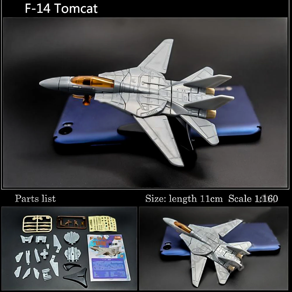 1/160 Scale F-14A Fighter Tomcat Mini Military Plastic Models Assemble Puzzle Figure Toy Aircraft Scene Sandpan Game Collection