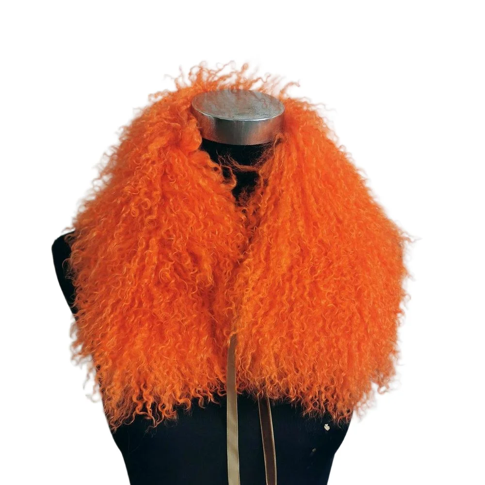 Curly Genuine Mongolian Lamb Fur Collar Soft Warm Elegant Fashionable for Outerwear