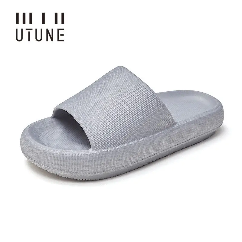 UTUNE-Sapatos interiores de sola grossa macia para mulheres e homens, EVA Slides, sandálias de banheiro, chinelo de plataforma antiderrapante externo, sapatos de praia, verão