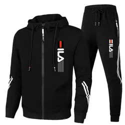 Chándal para hombre, sudaderas con capucha y pantalones de chándal con cremallera, conjunto de 2 piezas, chaquetas deportivas informales de uso diario para otoño e invierno, traje para correr, Tops o pantalones