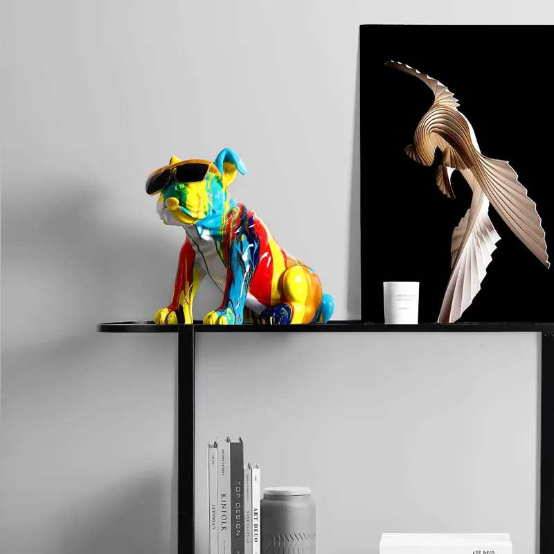 Diseño de arte nórdico, adorno de perro de lucha francés, artesanías creativas para sala de estar, mueble de TV, decoración de entrada, regalo