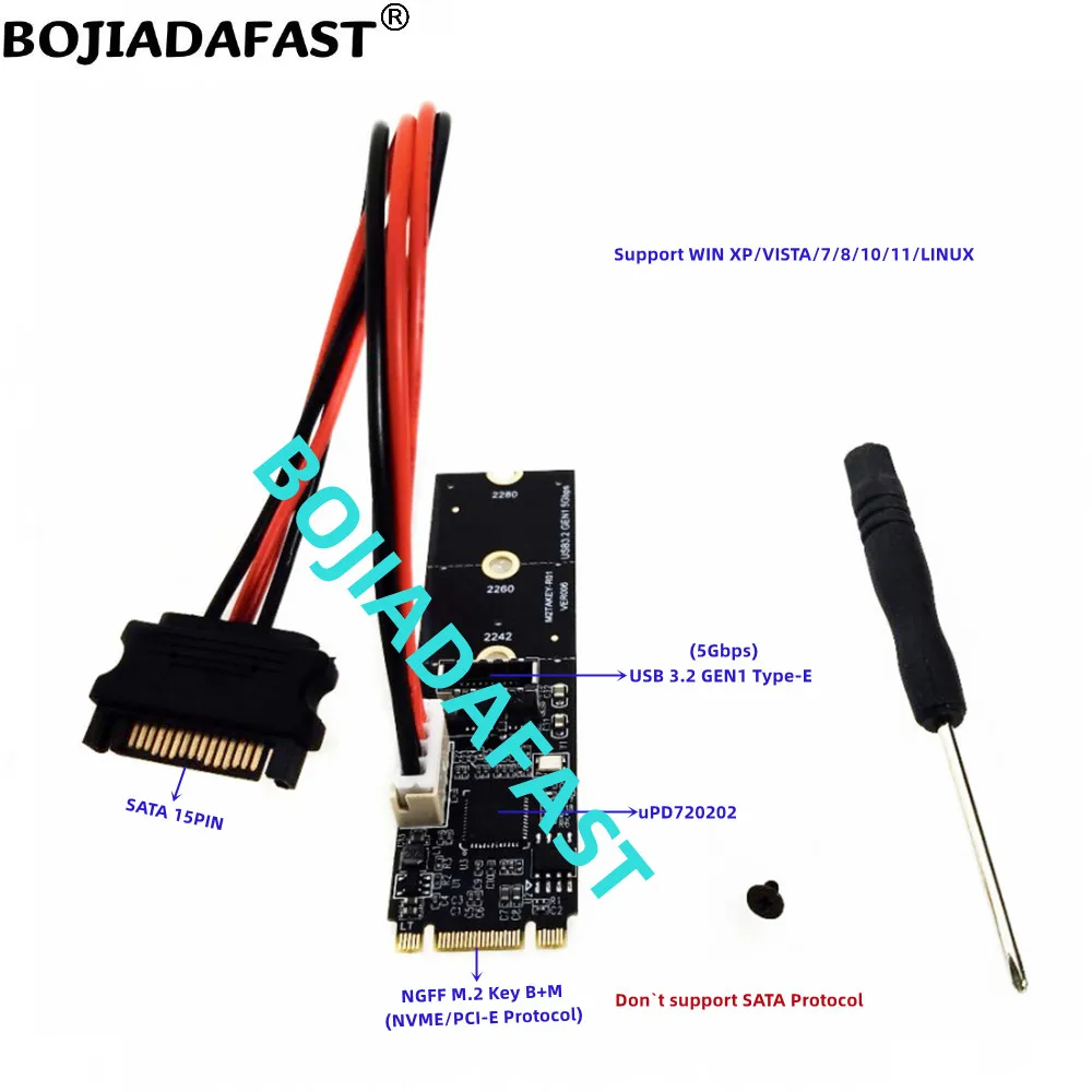 

Плата расширения NGFF M.2 Key B + M NVME с разъемом USB Type-E на 5 Гбит/с, с кабелем питания SATA 15pin