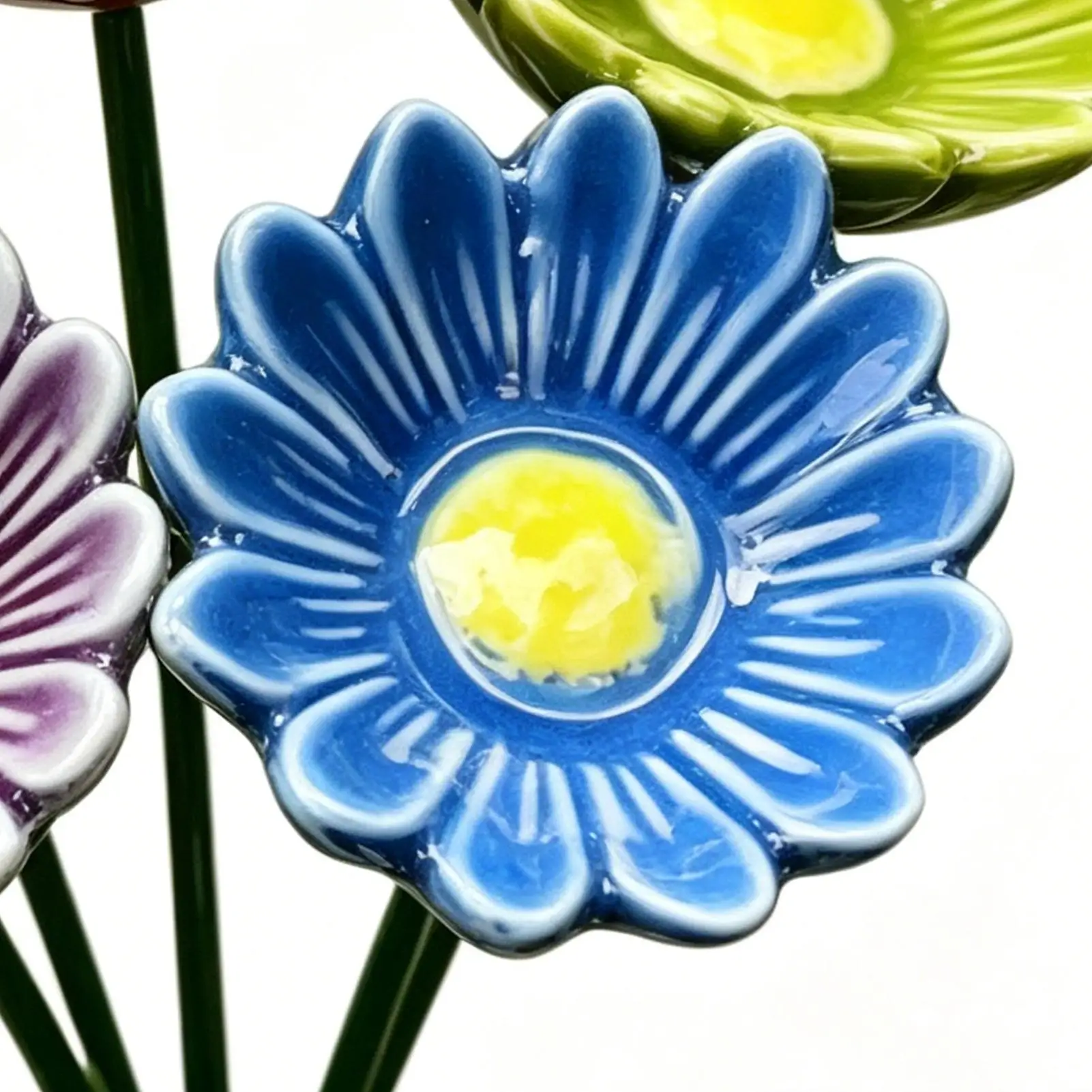 Ceramic Bee Watering Station for Garden 6 Pieces Ceramic Flower Garden Bird Bath Bee Water Feeder for Bird Butterfly Drinking view 5