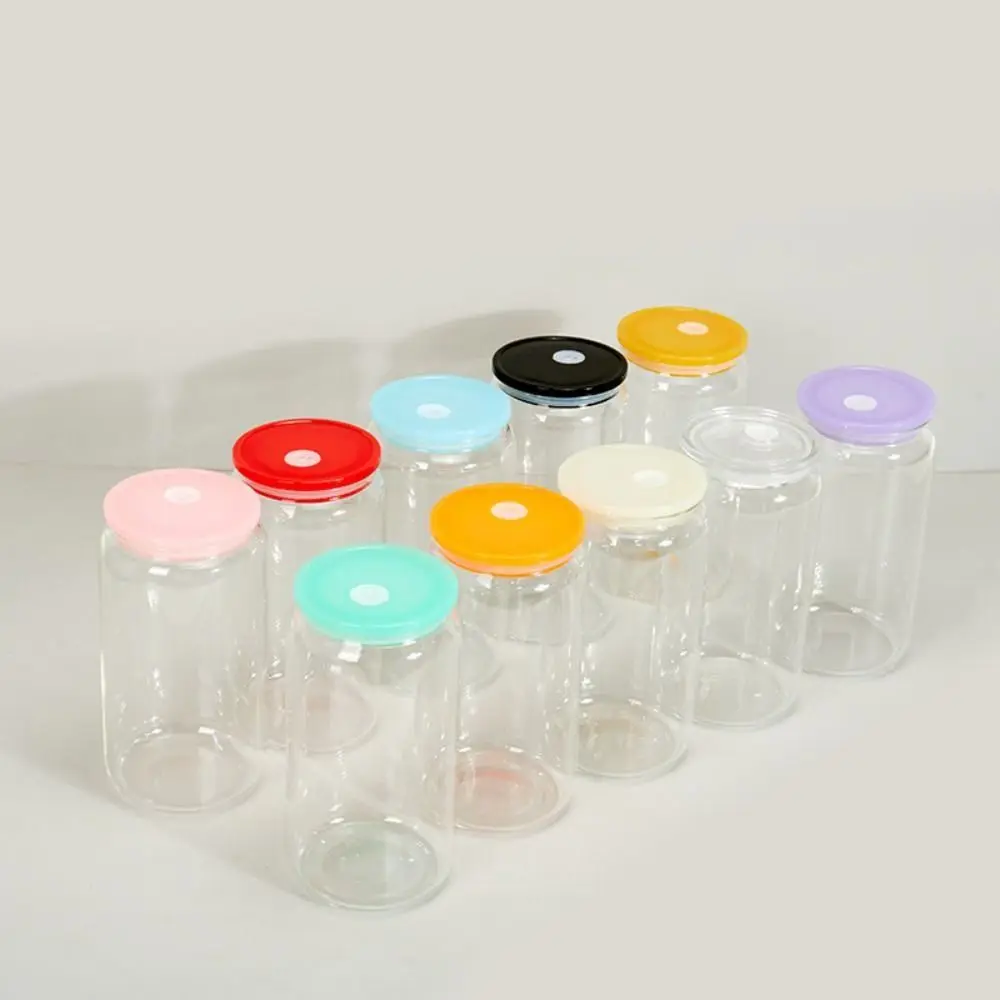 New 16 Oz Glass Cup Straw Cover Plastic Portable Glass Cup Lids Candy Color Durable Sealing Leak Proof Cup Cover