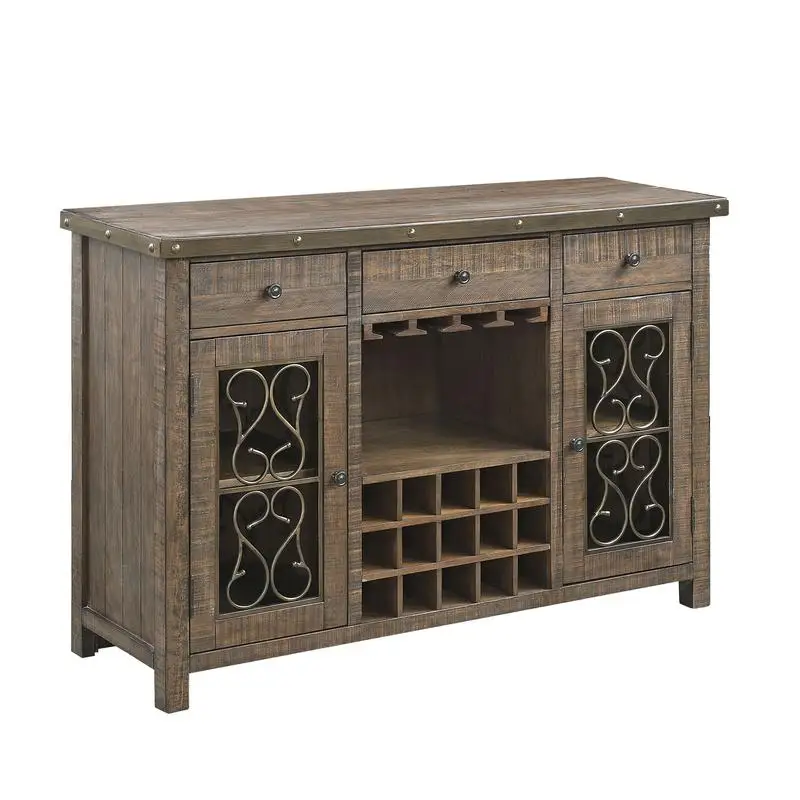Weathered Cherry Finish Server with Cup Holder & Wine Rack