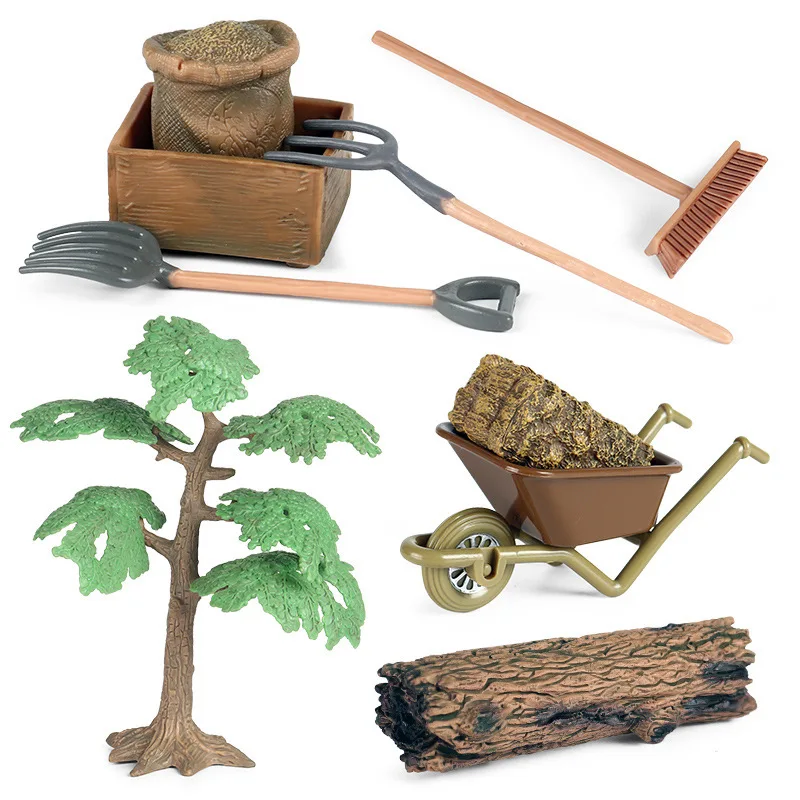Simulated Animal Models Carriage Props Tree Fences Feed Vegetable Farms Farm Tools Accessories Toys Miniature Scene Decorations