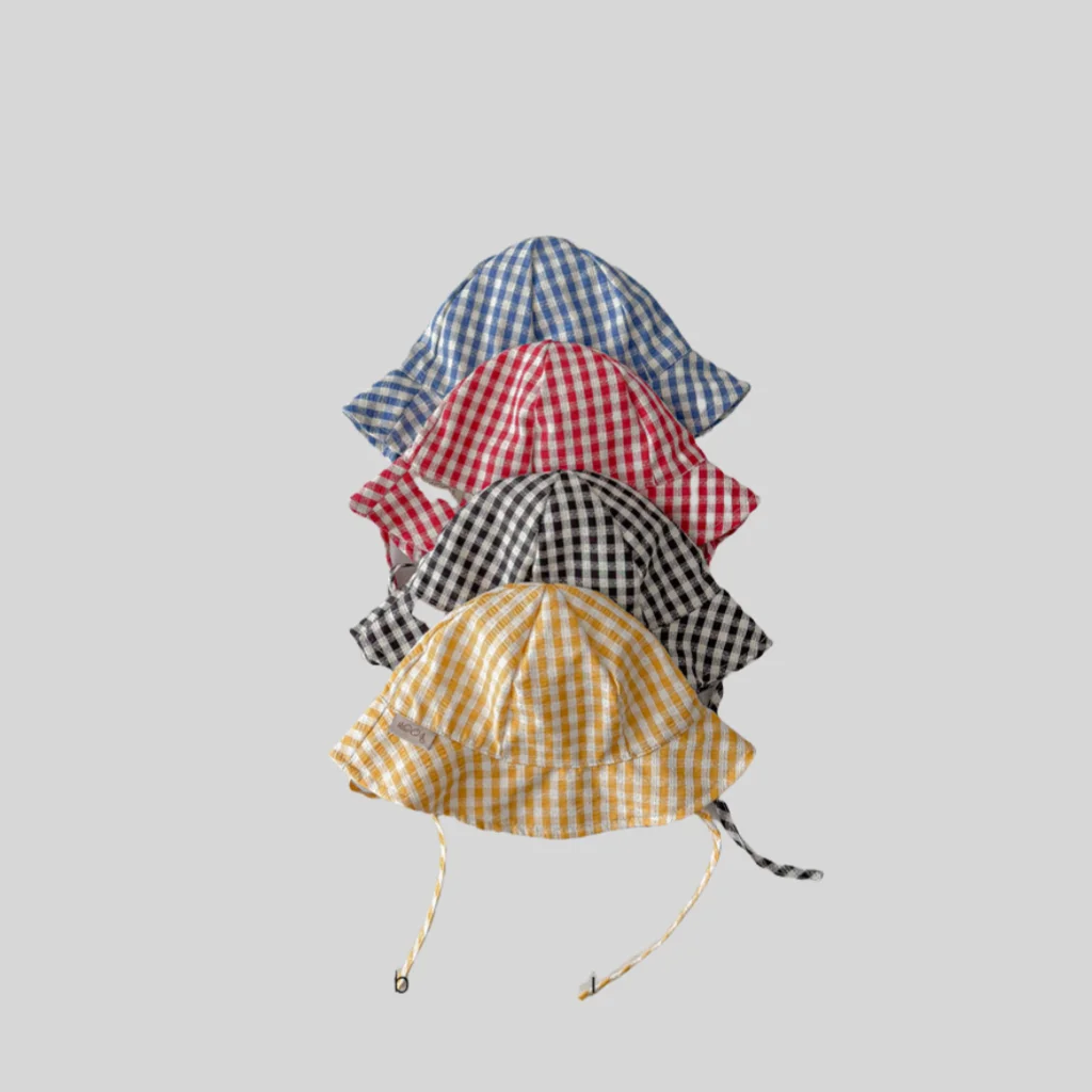 Ins Style Plaid Baby Bucket Hat Spring Summer Thin Wide Brim Sun Protection Cap with Adjustable Strap Infant Toddler Kids Hat