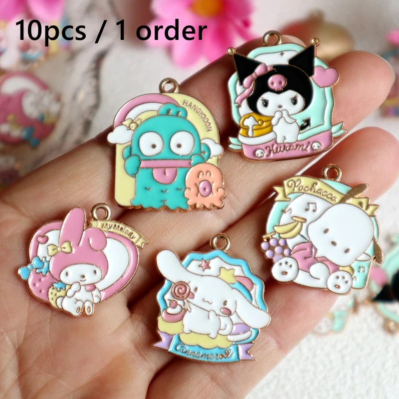 10PCS Bigger Sanrio Metal Pendant Colorful Anime Kawaii Alloy Charms DIY Necklace Bracelet Keychain Dangle Decoration Accessory