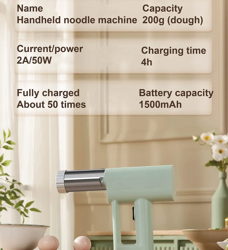 1500mAh Handheld Electric Noodle Gun Noodle Machine Portable Auto Dough Press Machine Home Wireless Noodle Machine 4/6 Molds