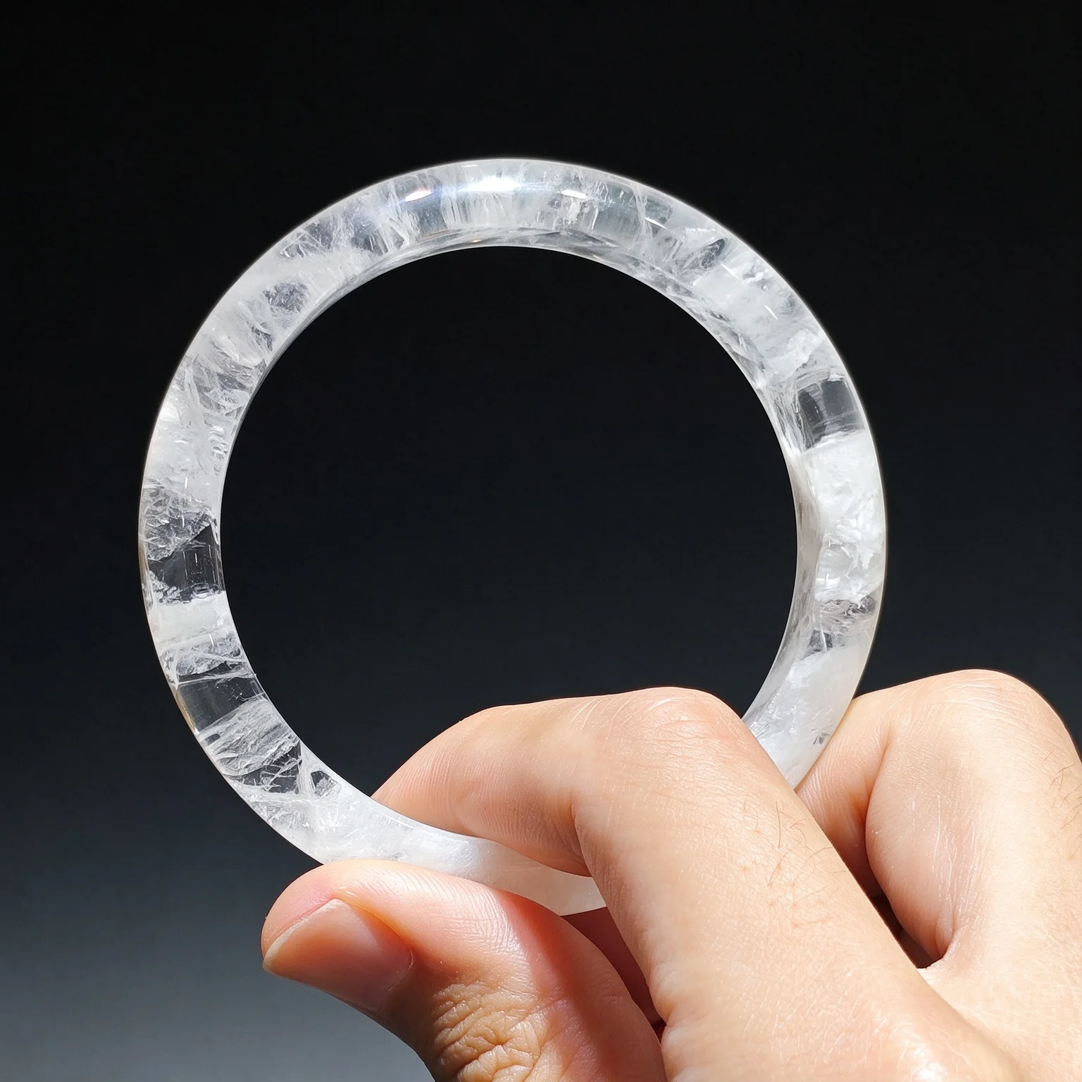 Natural Snow Phantom Quartz Bangle Clear Ice Crystal Gemstone Bracelet Elegant Wristband Statement Jewelry Present for Women
