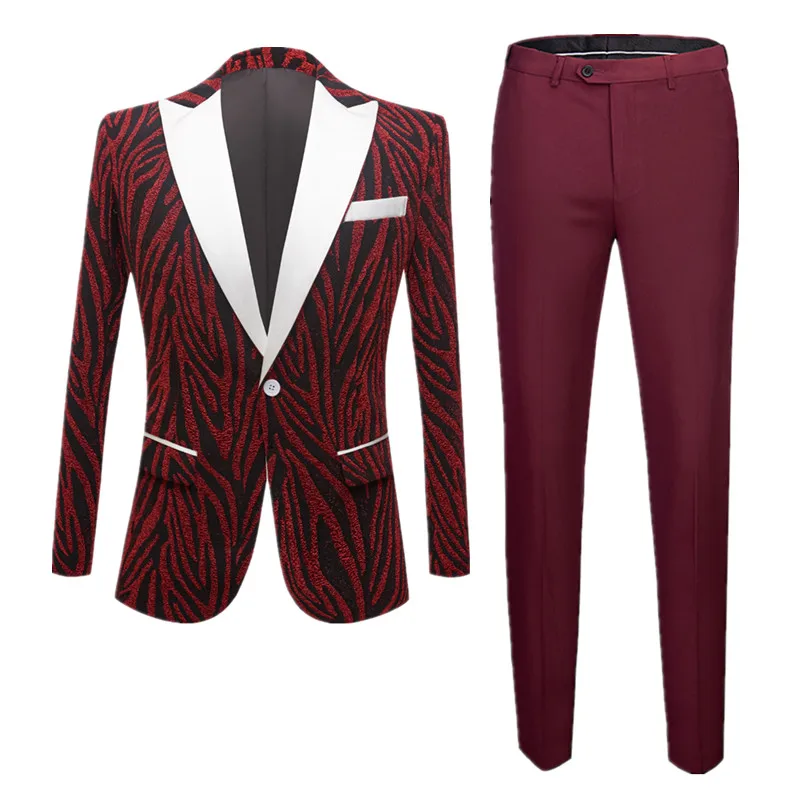 

Fashion Men Business Wedding Party Suit 2 Piece Green / Red / Gray Classic Men's Ball Party Blazers Jacket and Pants