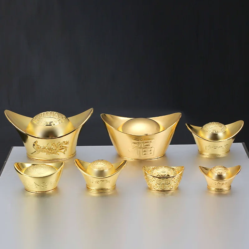 

Feng Shui Decorating Auspicious Golden Chinese Wealth Gold Ingots Mascot Metal Crafts To Fake Something Antique Home Decor