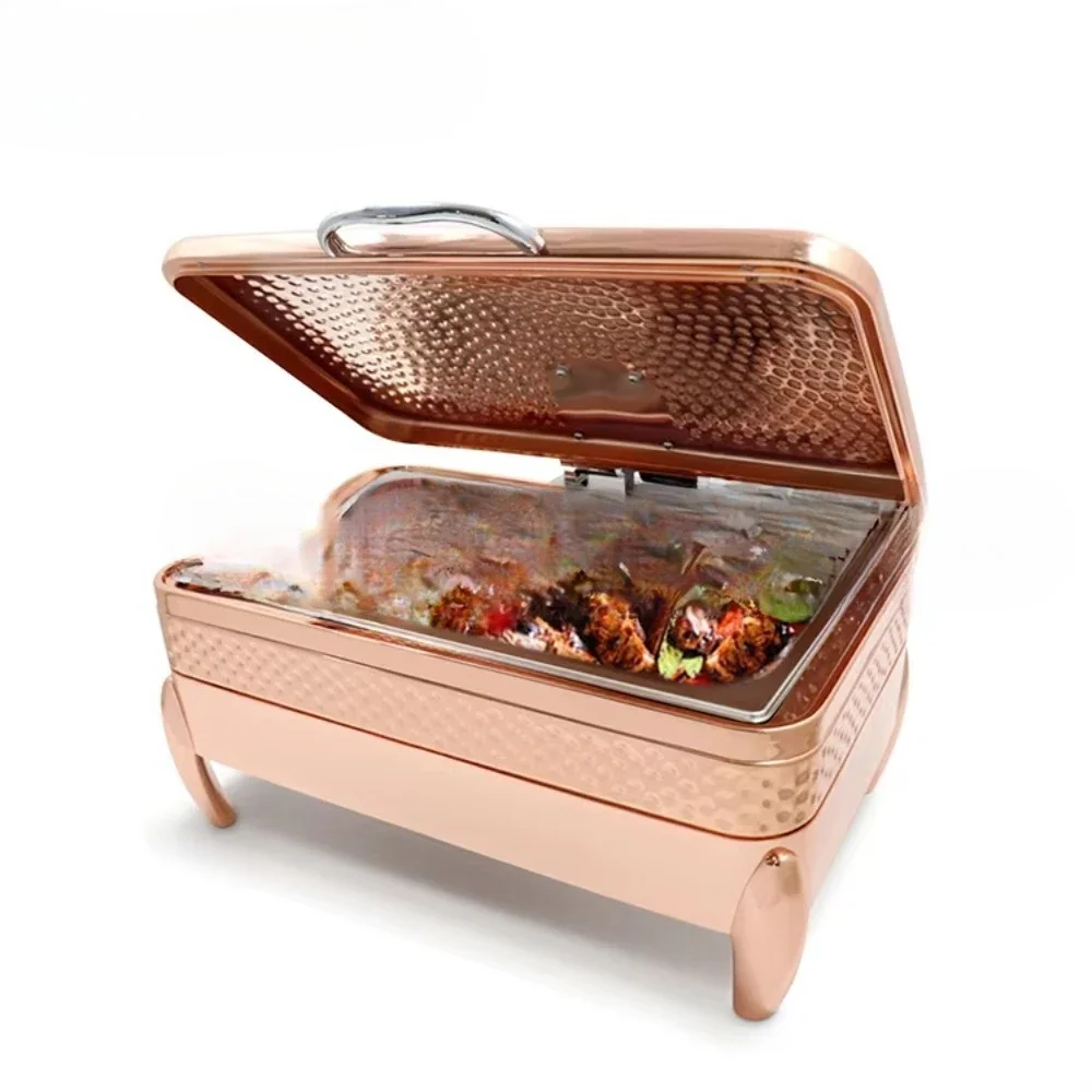 

Restaurant Hotel Supplies Rose Gold Chafing Dish Food Warmer 304 Stainless Steel Hammered Chaffing Dish