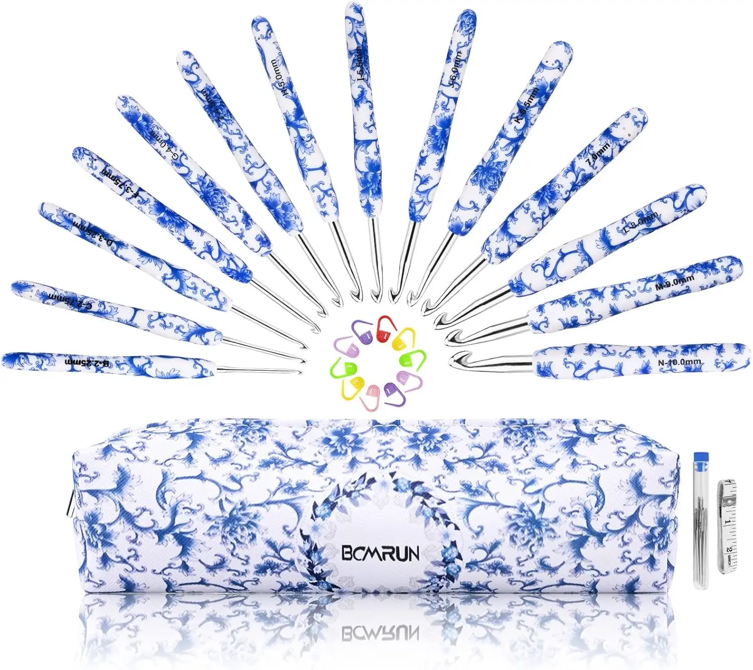 

Crochet Hooks Set with Case 14 Sizes Blue and White Porcelain Pattern for Arthritis Hands 2.25mm-10mm Knitting Needles for